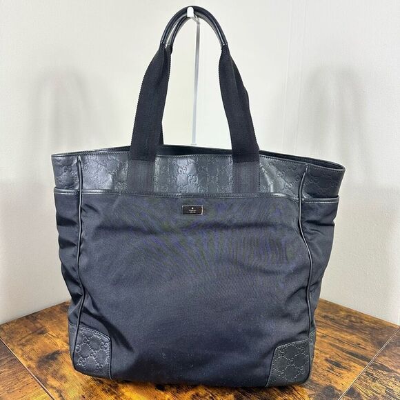 Gucci Guccissima Nylon Leather Large Tote Bag Black - Picture 1 of 16